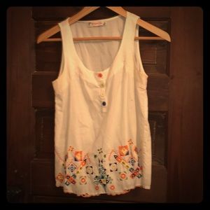 White Cotton Colorful Geometric Pattern Top